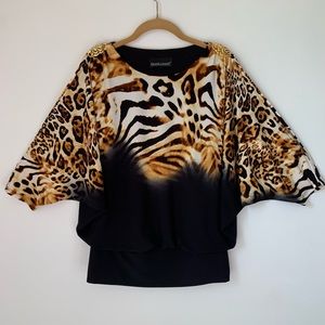 Vintage Frank Lyman Dolman Slit Sleeves Tiger Top